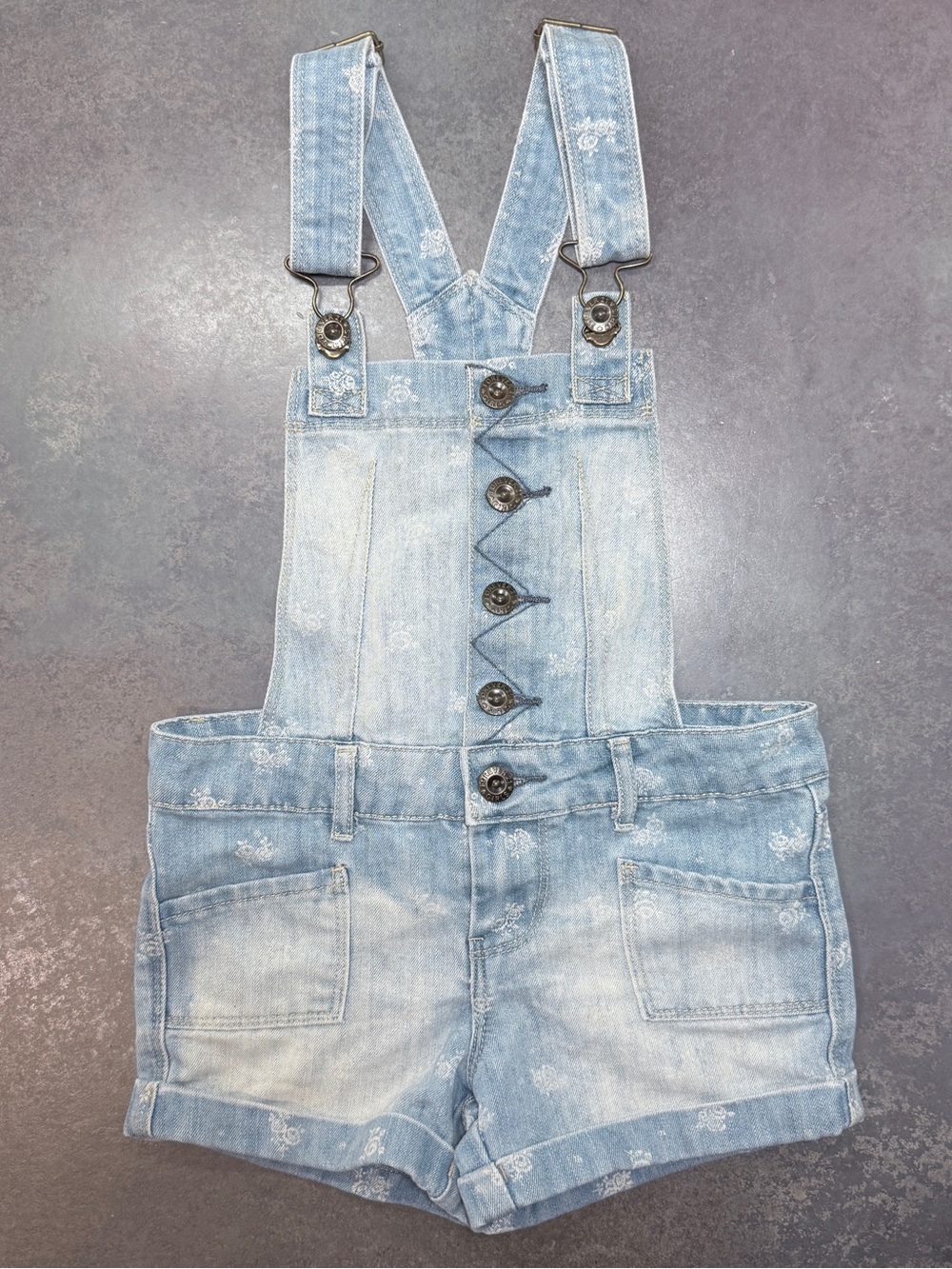 Forever 21 Girls Y2K Denim Shortalls Size 6 Floral Overall Romper